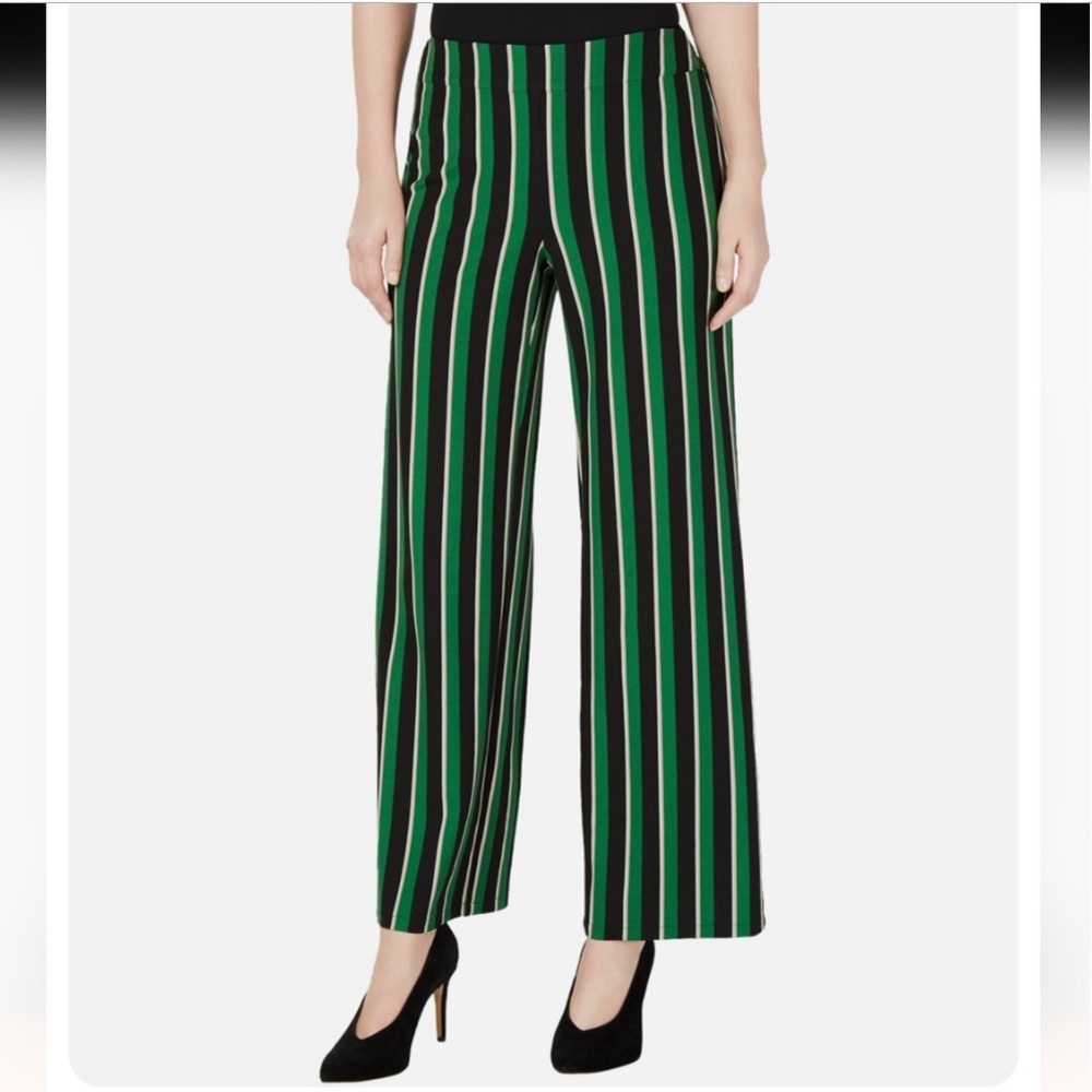I-N-C Women’s Striped Wide Leg Pants Size XL Elastic Waist Wear to Work Trousers